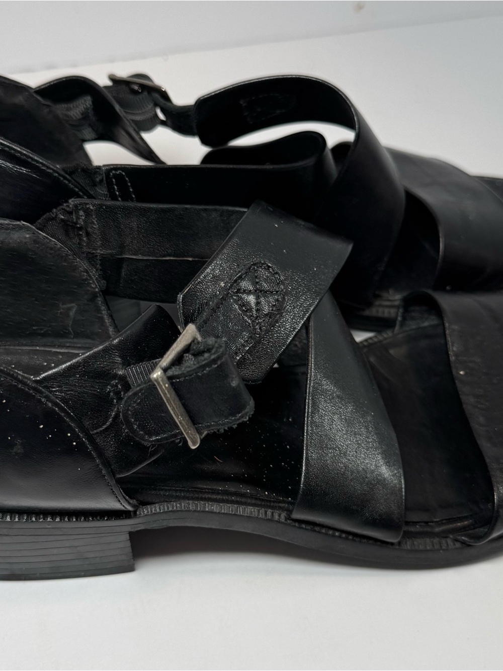 Munro American black leather strappy wedge sandals 7 - Picture 5 of 9